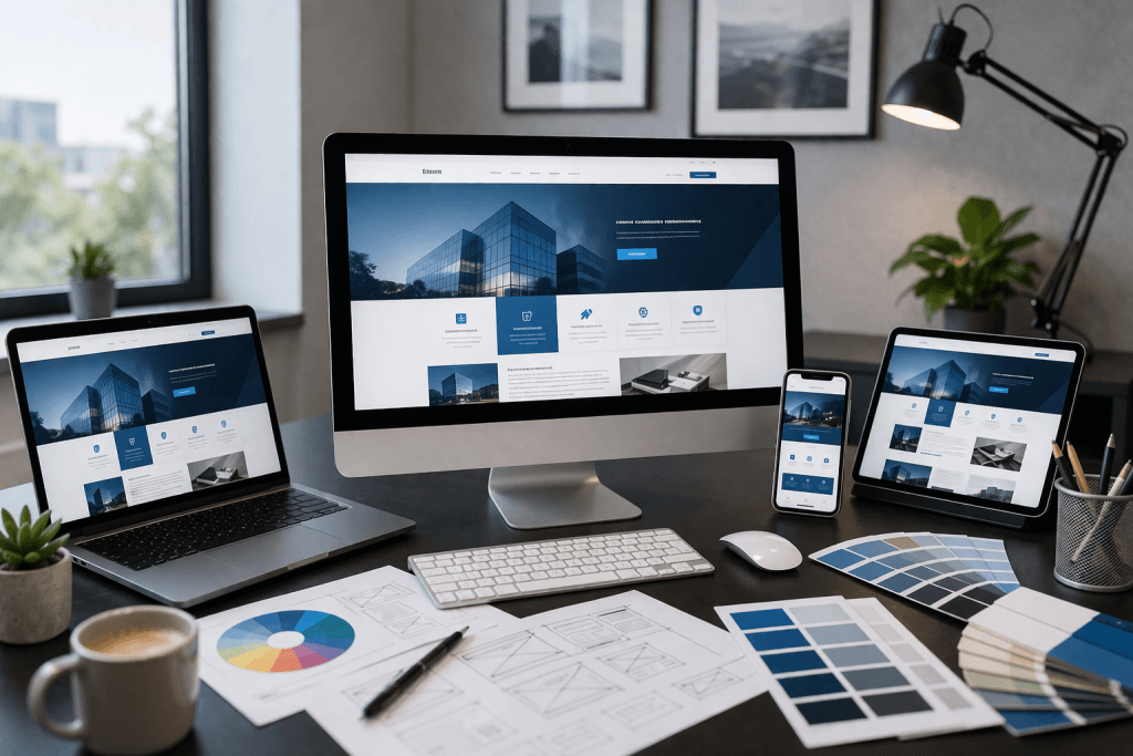 Çayyolu web tasarım hizmetlerini temsil eden modern ofis ortamında hazırlanmış profesyonel internet sitesi arayüzü